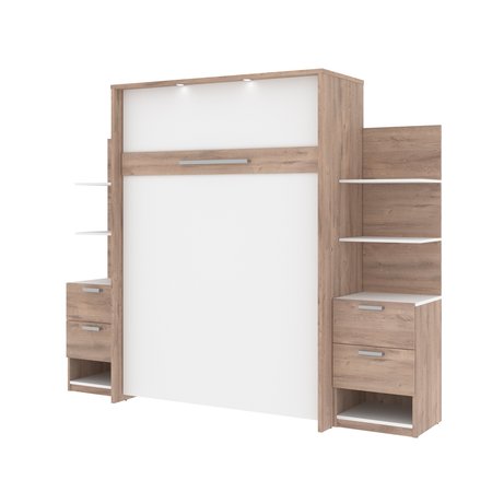 BESTAR Cielo 99W Full Murphy Bed with Floating Shelves and Drawers (98W), Rustic Brown & White 80891-000009